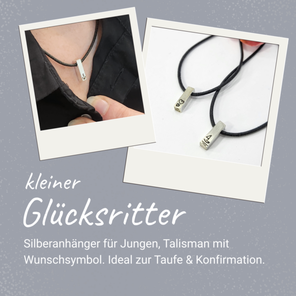Silberanhänger für Jungen – kleiner Glücksritter Talisman mit Wunschsymbol Cover