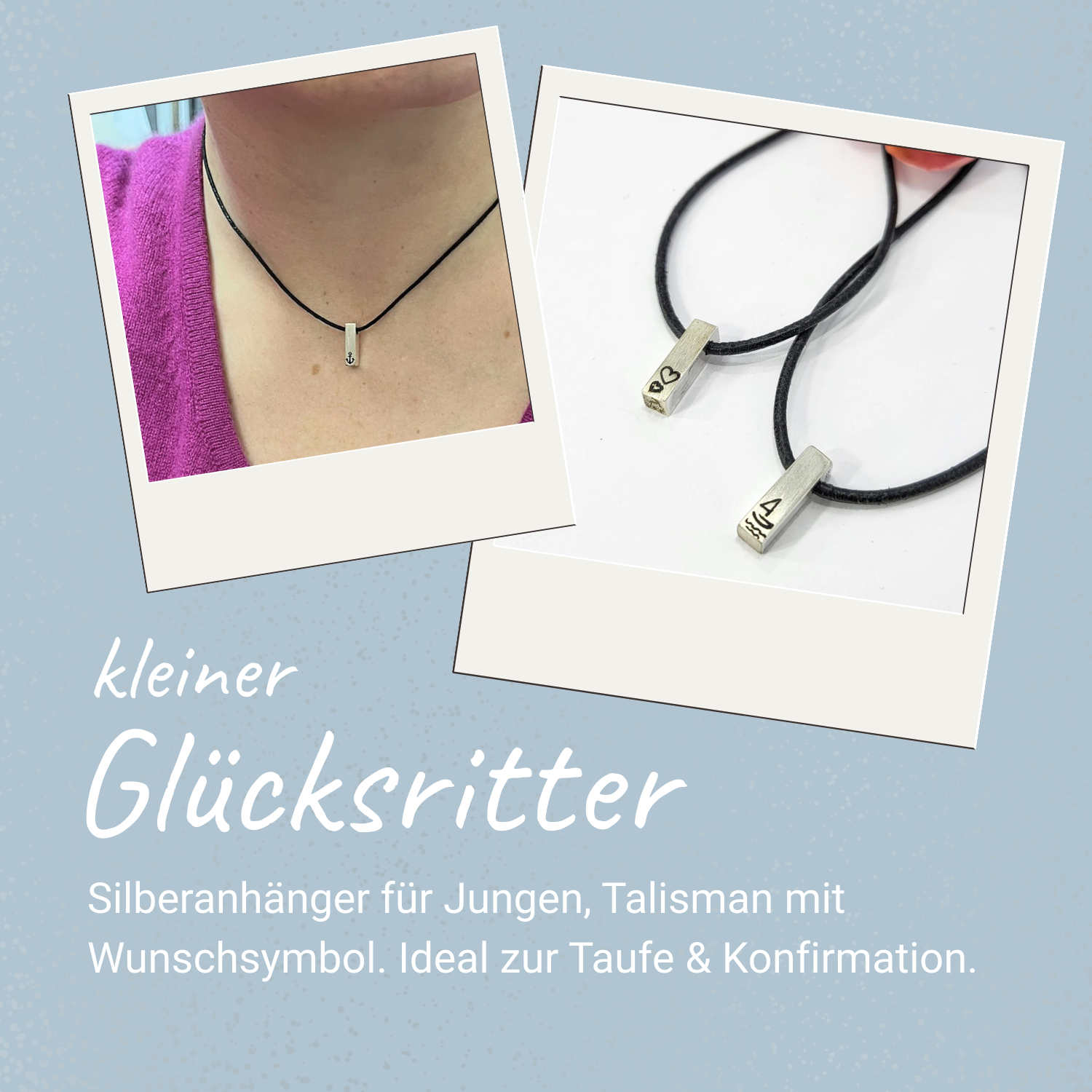 Silberanhänger für Jungen – kleiner Glücksritter Talisman mit Wunschsymbol
