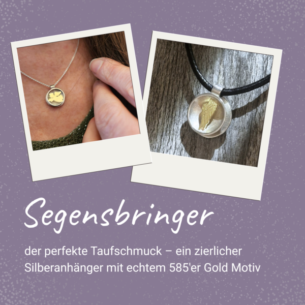 Segensbringer, Taufschmuck, kleiner Anhänger aus 925er Sterling Silber mit goldenem Symbol Cover
