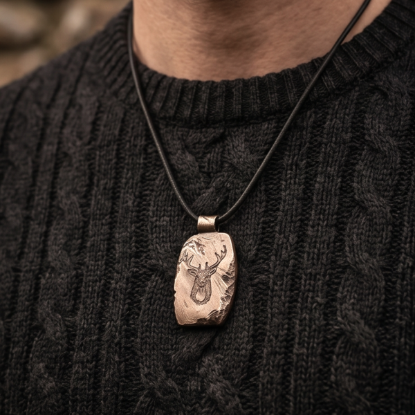 Hirsch Anhänger Herren Silber – Rough Style „Nordwald“ (1)