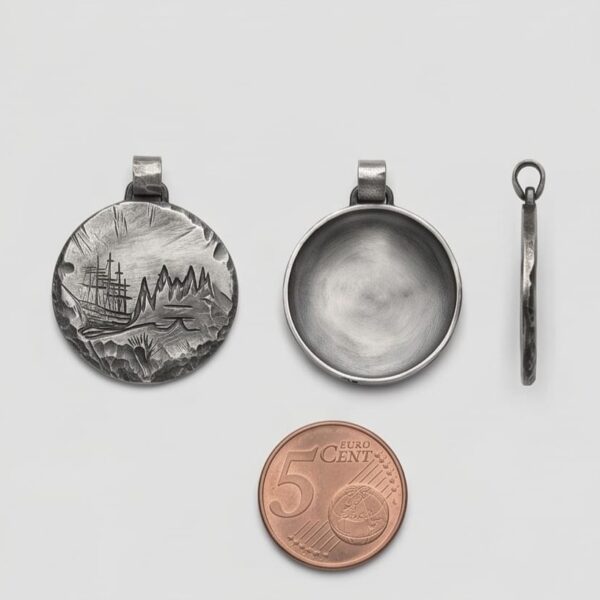 Lübeck Anhänger Silber „Hafenlicht“ – Rough Style mit Holstentor & Passat (2)