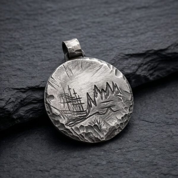 Lübeck Anhänger Silber „Hafenlicht“ – Rough Style mit Holstentor & Passat (3)