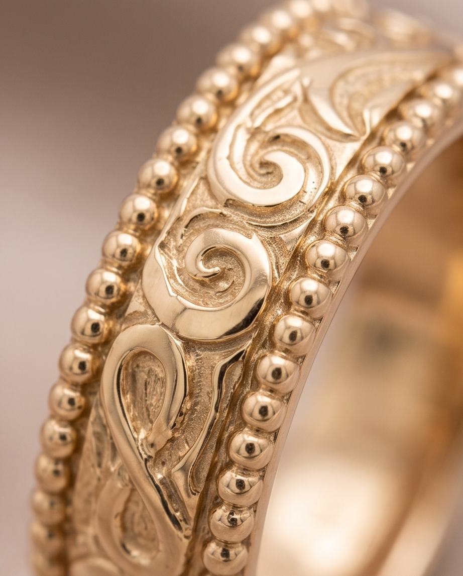 Eheringe Rotgold 585 florale Muster handgemacht (8)